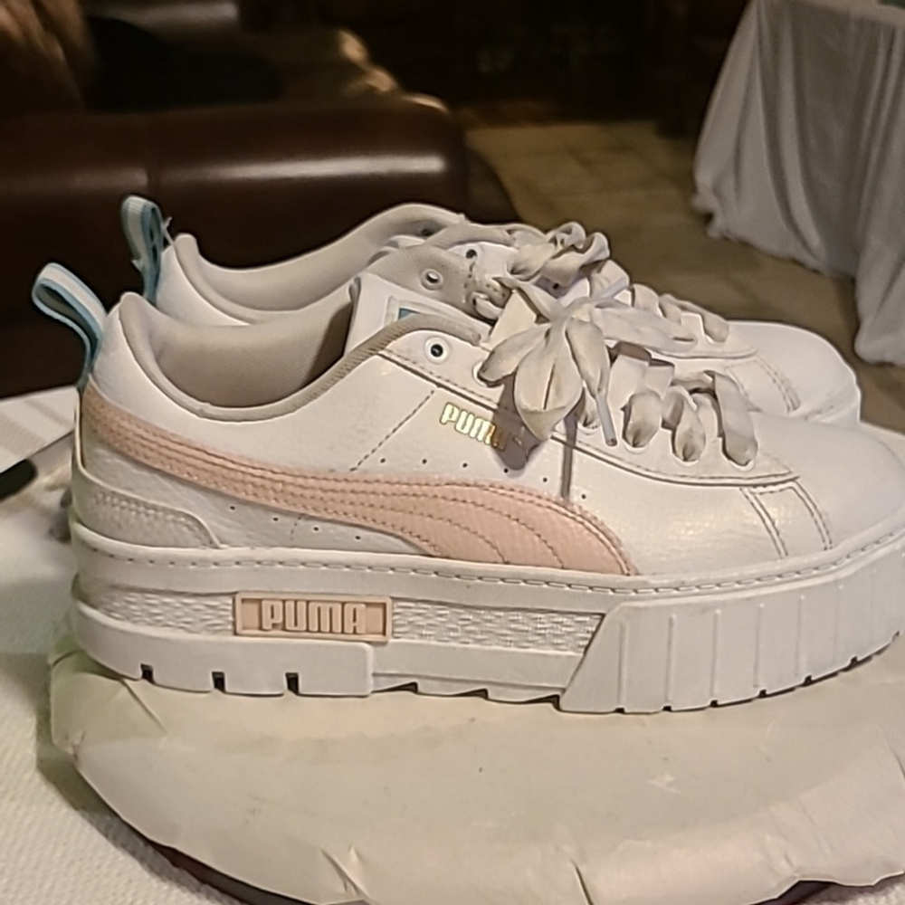 Puma Mayze Leather Jr 'White Chalk Pink stacked sole, youth sz. 7 C.(#50)